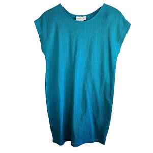 Size 12 Vintage JIMELLIOT Teal Knit Dress Minimalist Boxy 90s Stretch Midi